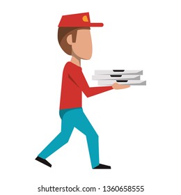 Pizza guy with delivery on hands