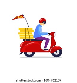 Pizza Guy riding scooter delivering order vector illustration