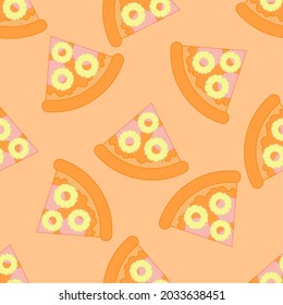 Pizza with ham and pineapples pattern. Vector illustration in a flat style