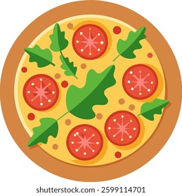 Pizza with ham and rocket salad isolate on  vector art illustration 
