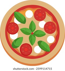 Pizza with ham and rocket salad isolate on  vector art illustration 