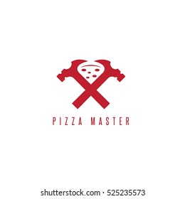 pizza with hammer negative space vector design template