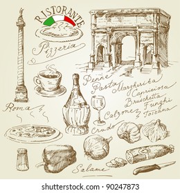 pizza, hand drawn collection