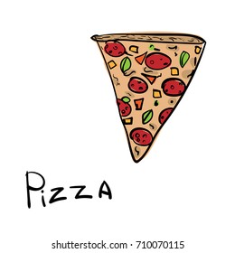Pizza in hand drawn doodle style for pizzeria, menu and creative design. Vector illustration. Isolated on white background
