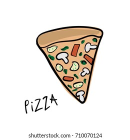 Pizza in hand drawn doodle style for pizzeria, menu and creative design. Vector illustration. Isolated on white background