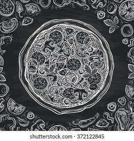 Pizza. Hand drawn food. Sketch style vector illustration