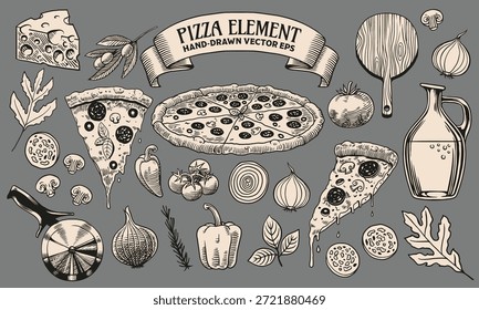 Pizza mão desenhado com o ingrediente
