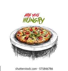 pizza, Hand Drawn Sketch Vector illustration. 