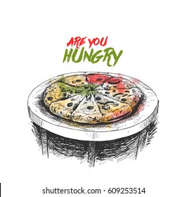 pizza, Hand Drawn Sketch Vector illustration. 