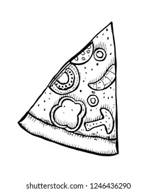 Pizza hand drawn vector illustration. Pizza slices in pieces of corners. Design template.