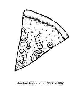 Pizza hand drawn vector illustration. Pizza slices in pieces of corners. Design template.