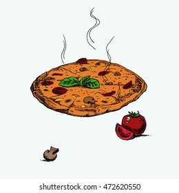 Pizza. Hand drawn vector stock illustration.