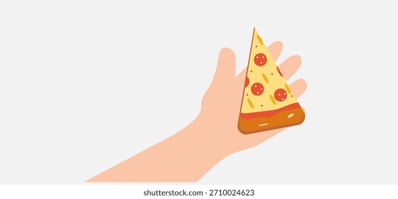 pizza na mão em um fundo claro,