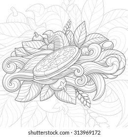 Pizza hand-drawing ornament design vector illustration,black and white,abstract,pizza