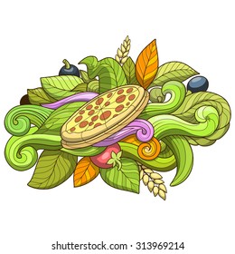 Pizza hand-drawing ornament design vector illustration,black and white,abstract,pizza