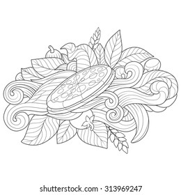Pizza hand-drawing ornament design vector illustration,
black and white,
abstract,
pizza