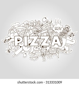 Pizza hand-drawing title design vector illustration, black and white.
abstract pizza.