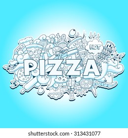 Pizza hand-drawing title design vector illustration, black and white, abstract, pizza