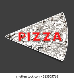 Pizza hand-drawing title design vector illustration,
black and white,
abstract,
pizza