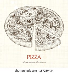 Pizza, hand-drawn illustration.