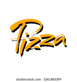 PIZZA hand-lettering calligraphy. Pizza hand drawn vector illustration. Modern brush ink. Isolated on white background.