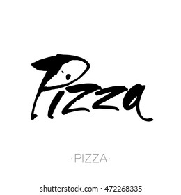 PIZZA hand-lettering calligraphy. hand drawn vector stock illustration. Modern brush ink. Isolated on white background.