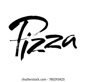 PIZZA hand-lettering calligraphy. Pizza hand drawn vector stock illustration. Modern brush ink. Isolated on white background.