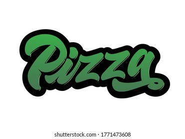 PIZZA caligrafía con letras a mano. pizza italiana - plantilla de diseño para pizzerías, restaurantes, cafés, marca, logotipo, pizzafest. Ilustración del material vector dibujado a mano. 