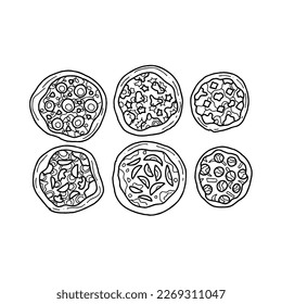 Pizza-handgezeichnete Doodle-Illustrationen, Vektorgrafik