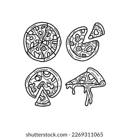 pizza handrawn doodle illustrations vector
