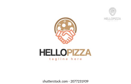 Pizza handshake logo design. vector