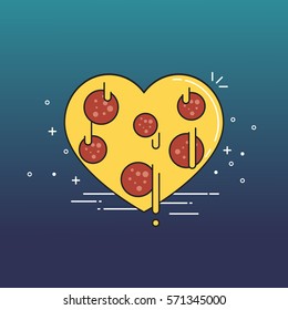 Pizza heart. Valentine's day. Vector illustration.