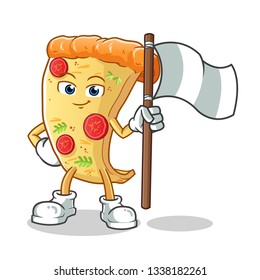 pizza holding flag mascot vector cartoon illustration