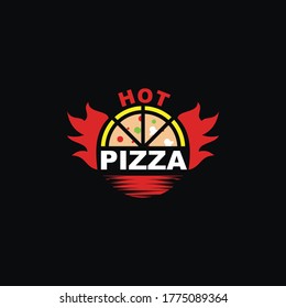 Pizza hot mit Logo-Design-Vektorgrafik für den Feuereffekt - Fastfood

