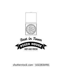 Pizza House Badge. Box Label. Traditional Italian Cuisine. Vector Illustration. Isolated On White Background.