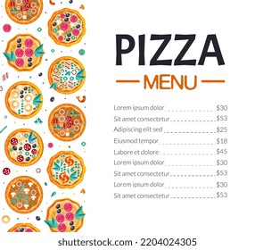 Pizza House Creative Menu Design with Baked Round Dough Vector Template