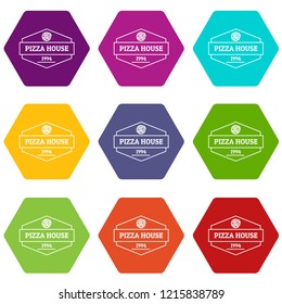 Pizza house icons 9 set coloful isolated on white for web