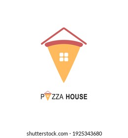 Pizza house logo for cafe packaging and restaurant menu. Fast food logo with modern style vector illustration. Pizza home slice logo for Italian pizzeria with minimalistic flat style pizza restaurant.