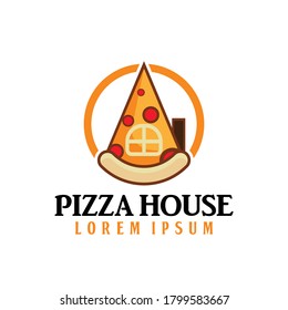 pizza house logo illustration pizzeria fast food junk food delivery vector icon template