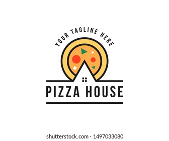 Pizza house logo vector. pizza house logo design concept. pizza house line art logo template