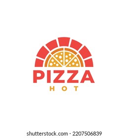 Pizza house logo vector. Firewood brick oven pizza home made label icon concept template.