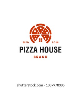 Vector del logo de la casa Pizza. sabrosa pizza roja hecha en casa icono de etiqueta plantilla de logotipo.