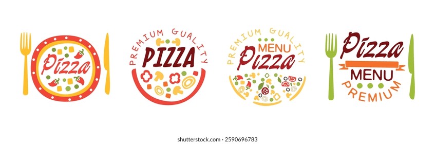 Pizza House Menu Logo Design for Pizzeria and Restaurant Vector Set