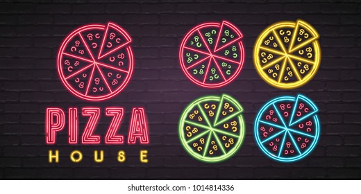 Pizza House Neon Light Glowing Pizza Stock Vector (Royalty Free ...