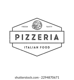 Pizza house simple logo with vintage style. Simple illustration of Pizzeria vector logo with line square for web, restaurant, cafe.