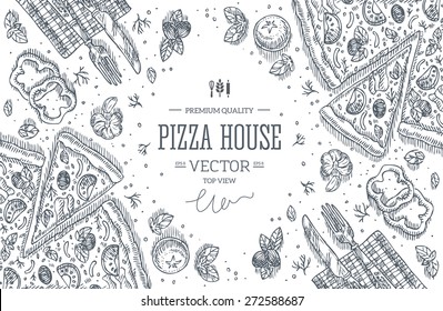 Pizza House top view frame.Design template. Vector illustration