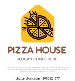 Pizza House Vector Logo. Pizza company logo design. Pizza delivery vector. Sharing concept logo vector. Fast food restaurant logo. 