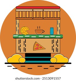 Pizza hut building flat line concept vector image.
