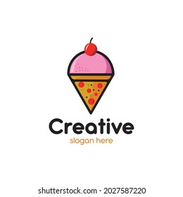 pizza ice cream. pizza and ice cream logo.abstract combination of ice cream and pizza slices