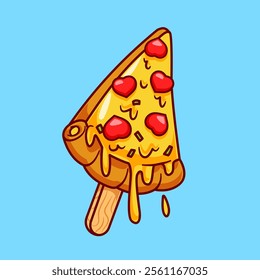 Pizza Ice Cream Popsicle Cartoon Vector Icon Illustration. Food 
Drink Icon Concept Isolated Premium Vector. Flat Cartoon 
Style 